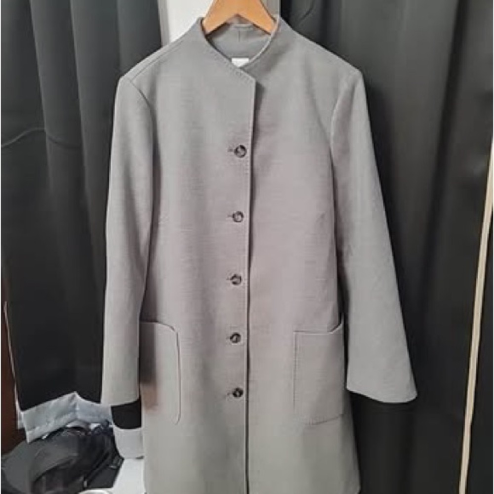J. Jill Light Gray Stand-Collar Button Front Trench Coat